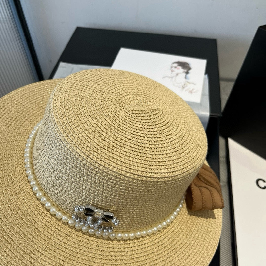 FLAT STRAW HAT WITH BOW BROWN 673922