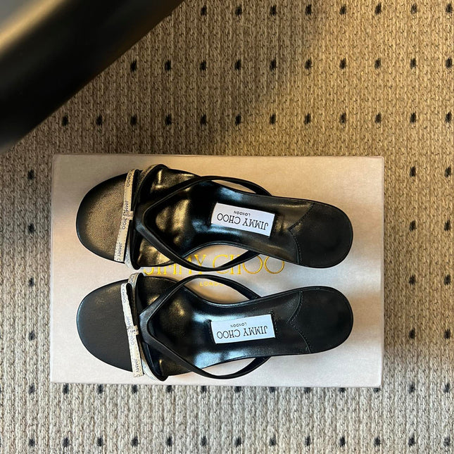 JIMMY CHOO 26S STRAPPY HEELED SANDALS IN BLACK LAMBSKIN