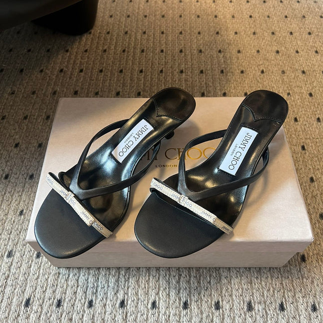 JIMMY CHOO 26S STRAPPY HEELED SANDALS IN BLACK LAMBSKIN