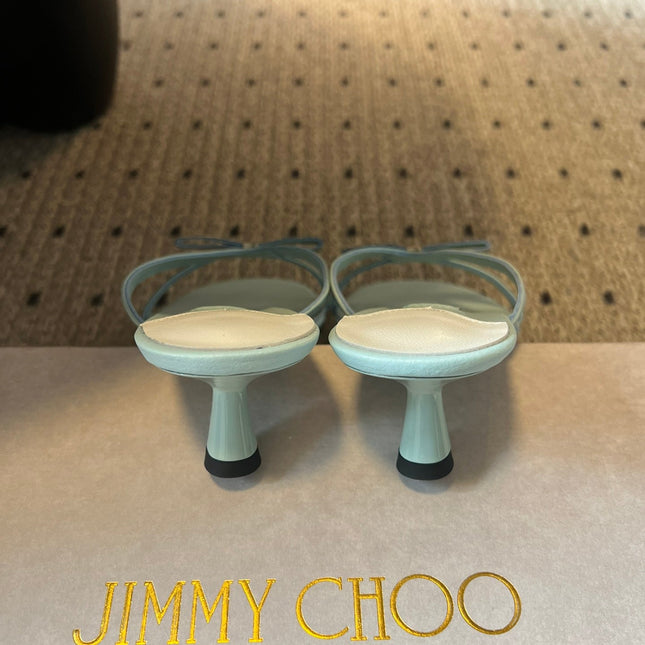 JIMMY CHOO 26S STRAPPY HEELED SANDALS IN PASTEL BLUE LAMBSKIN