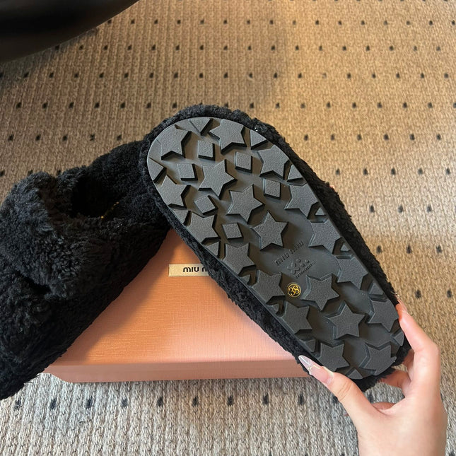 MIUMIU 26S SHEEPSKIN SLIPPERS IN BLACK