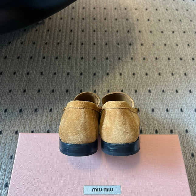 MIUMIU 26S LOAFERS IN TAN BROWN SUEDE