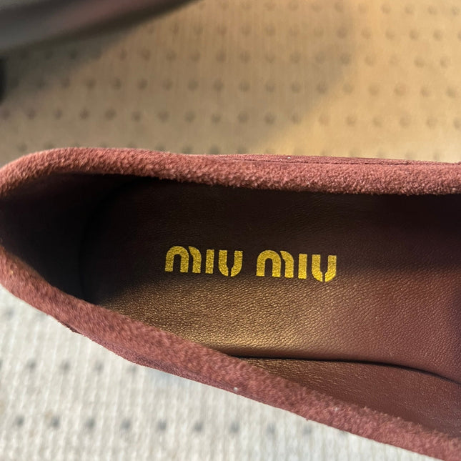 MIUMIU 26S LOAFERS IN AUBURN BROWN SUEDE