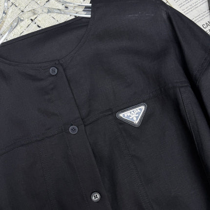PRADA 25S LIGHTWEIGHT ROUND-NECK LINEN JACKET 368