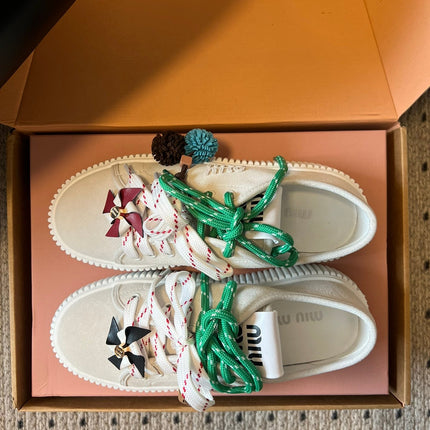 MIUMIU 26S SNEAKERS 50MM IN SAND BEIGE SUEDE