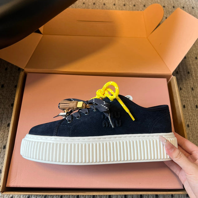 MIUMIU 26S SNEAKERS 50MM IN BLUE BLACK SUEDE