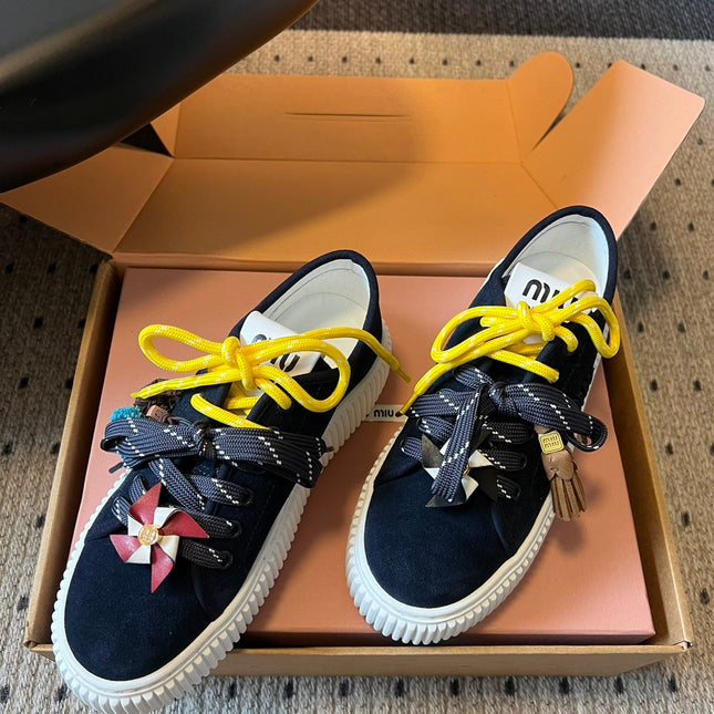 MIUMIU 26S SNEAKERS 50MM IN BLUE BLACK SUEDE