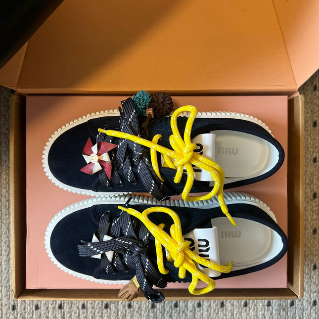 MIUMIU 26S SNEAKERS 50MM IN BLUE BLACK SUEDE