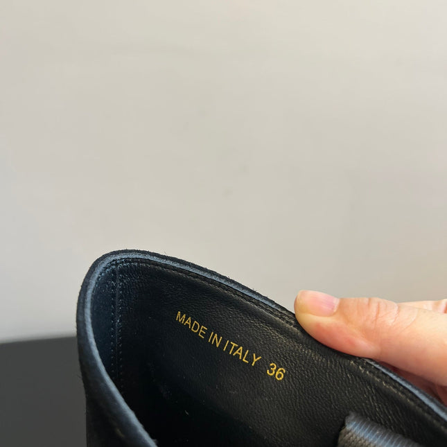 PRADA 25S HIGH-CUT PLATFORM BOOTS IN BLACK SUEDE WITH SILVER HARDWARE