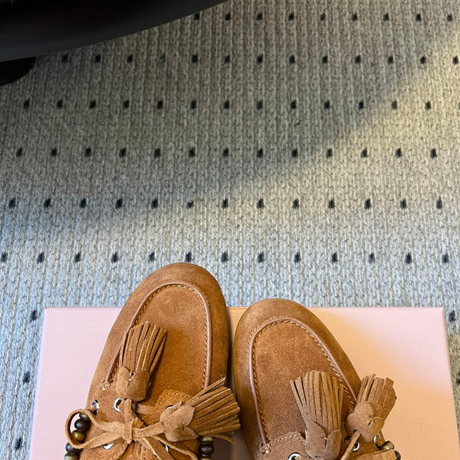 MIUMIU 26S MULES IN CARAMEL BROWN SUEDE