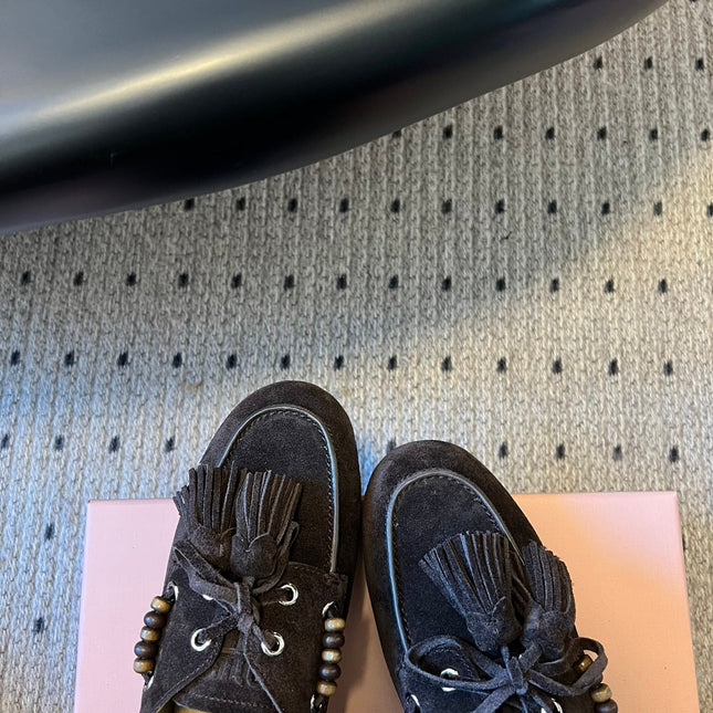 MIUMIU 26S MULES IN DARK BROWN SUEDE