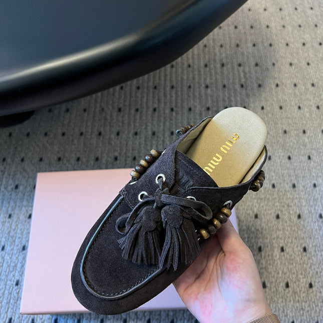 MIUMIU 26S MULES IN DARK BROWN SUEDE