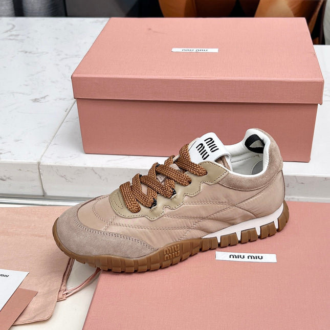 MIUMIU 26S SNEAKERS IN BROWN FABRIC AND SUEDE