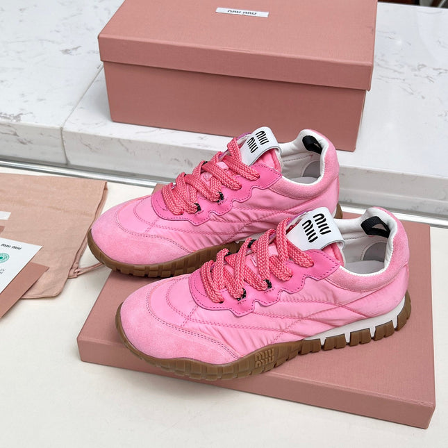 MIUMIU 26S SNEAKERS IN PINK FABRIC AND SUEDE