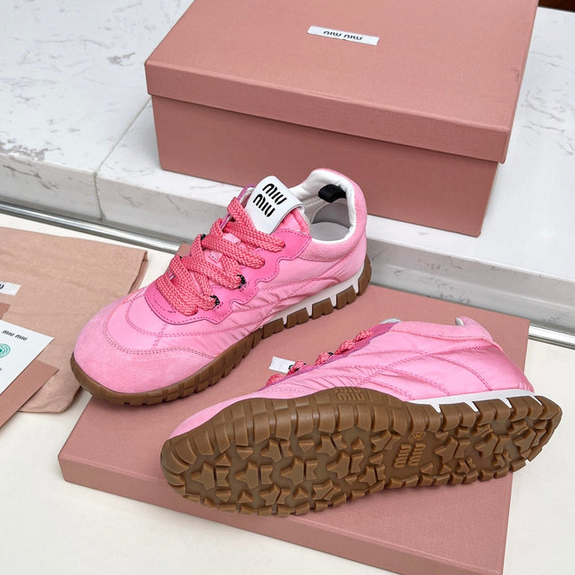 MIUMIU 26S SNEAKERS IN PINK FABRIC AND SUEDE