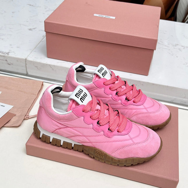 MIUMIU 26S SNEAKERS IN PINK FABRIC AND SUEDE