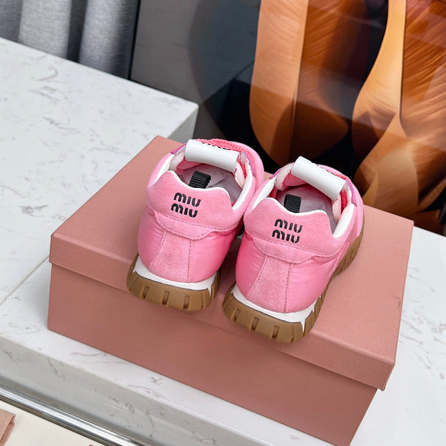 MIUMIU 26S SNEAKERS IN PINK FABRIC AND SUEDE