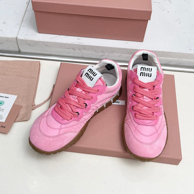 MIUMIU 26S SNEAKERS IN PINK FABRIC AND SUEDE