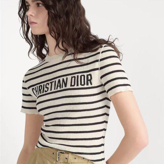 DIOR 26S STRIPED SHORT-SLEEVE KNIT SWEATER 1076