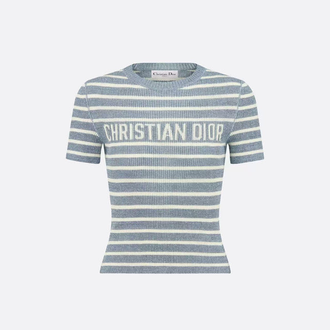 DIOR 26S STRIPED SHORT-SLEEVE KNIT SWEATER 1075