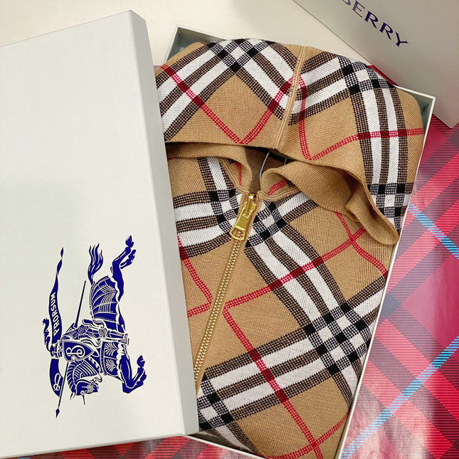 BURBERRY 25S REVERSIBLE PLAID KNIT HOODIE 0003