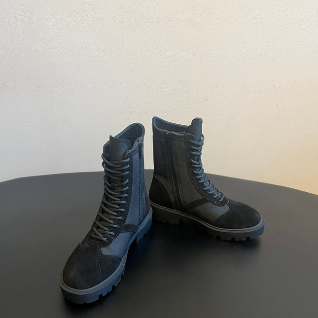 CELINE 26S LACE-UP ANKLE BOOTS IN BLACK SUEDE AND FABRIC