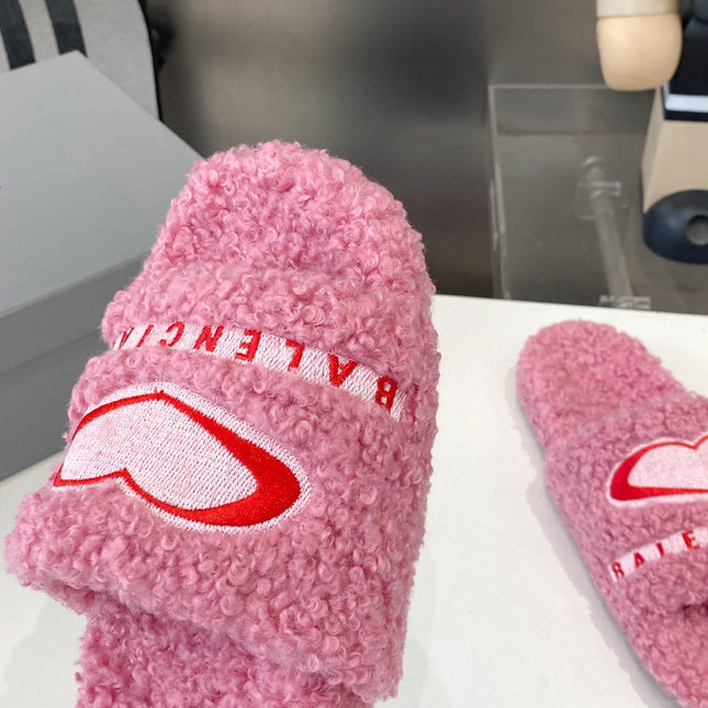 BALENCIAGA 25S FLAT SLIPPERS IN PINK MIX RED WOOL