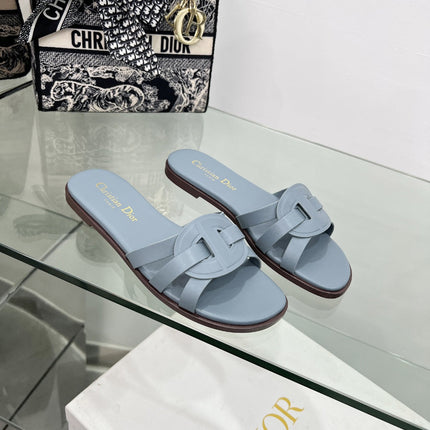 DIOR 26S D-CLUB SLIDE SANDAL IN LIGHT BLUE CALFSKIN