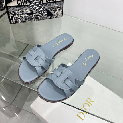 DIOR 26S D-CLUB SLIDE SANDAL IN LIGHT BLUE CALFSKIN