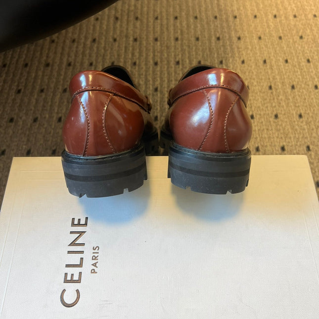 CELINE 26S LOAFER IN WINE RED CALFSKIN
