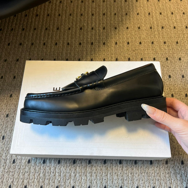 CELINE 26S LOAFER IN BLACK CALFSKIN WITH GOLD HARDWARE
