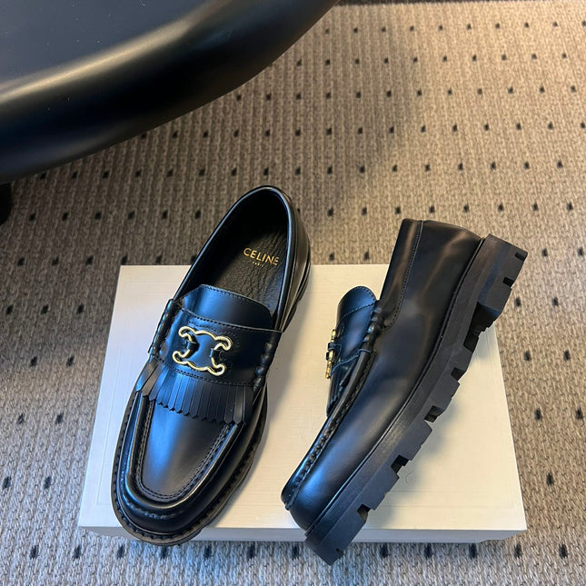 CELINE 26S LOAFER IN BLACK CALFSKIN WITH GOLD HARDWARE