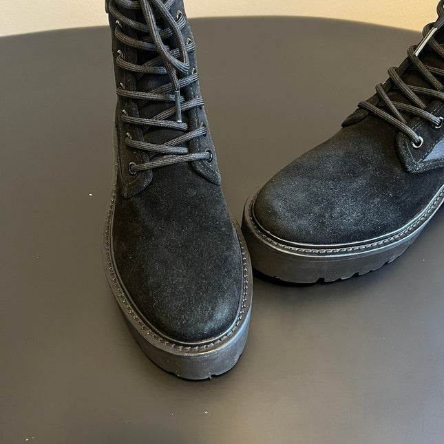 CELINE 26S MARGARET COMBAT BOOT 45 MM IN BLACK CANVAS AND SUEDE