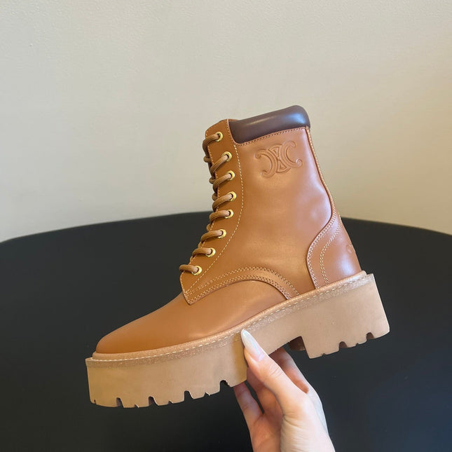 CELINE 26S MARGARET COMBAT BOOT 45 MM IN BROWN CALFSKIN