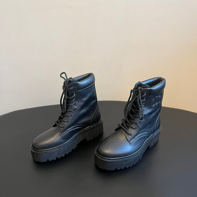 CELINE 26S MARGARET COMBAT BOOT 45 MM IN BLACK CALFSKIN