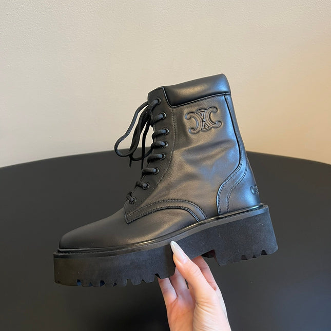 CELINE 26S MARGARET COMBAT BOOT 45 MM IN BLACK CALFSKIN