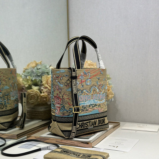 DIOR 26S BOOK TOTE BAG 25 IN MUTICOLOR RAFFIA STYLE 3
