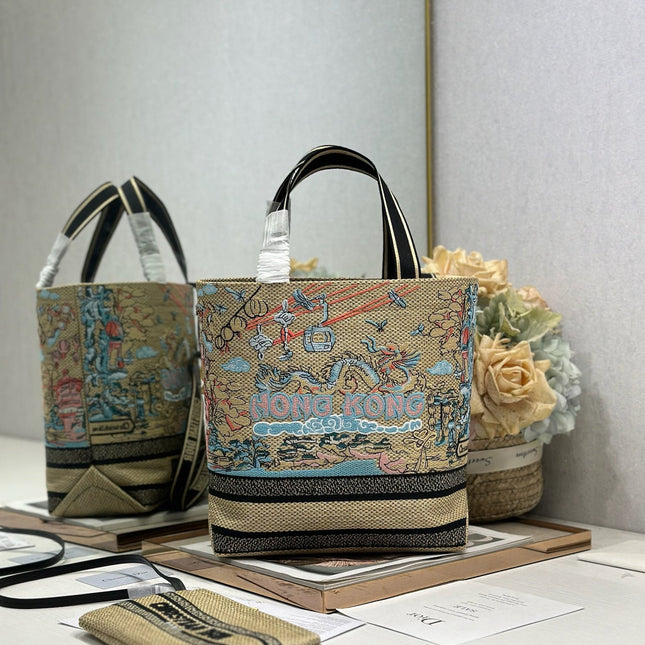 DIOR 26S BOOK TOTE BAG 25 IN MUTICOLOR RAFFIA STYLE 3