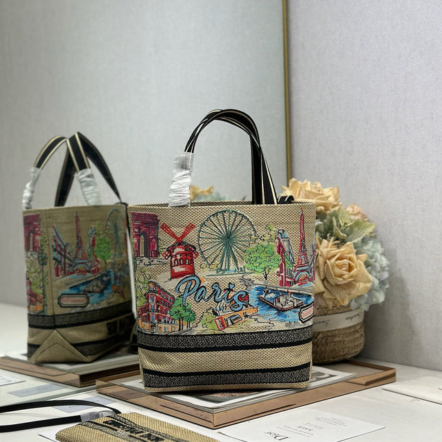 DIOR 26S BOOK TOTE BAG 25 IN MUTICOLOR RAFFIA STYLE 1