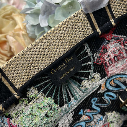 DIOR 26S BOOK TOTE BAG 25 IN MUTICOLOR RAFFIA STYLE 1