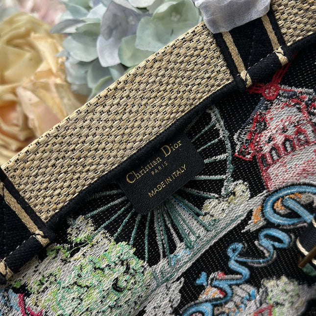 DIOR 26S BOOK TOTE BAG 25 IN MUTICOLOR RAFFIA STYLE 1