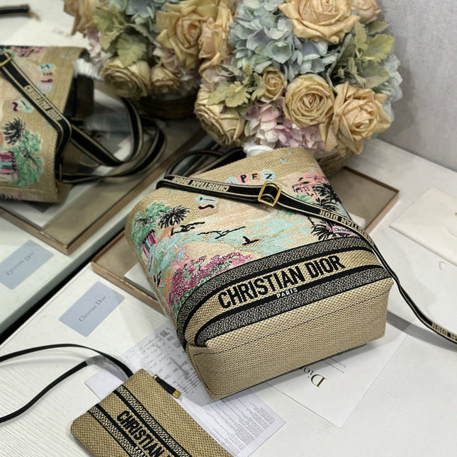DIOR 26S BOOK TOTE BAG 25 IN MUTICOLOR RAFFIA