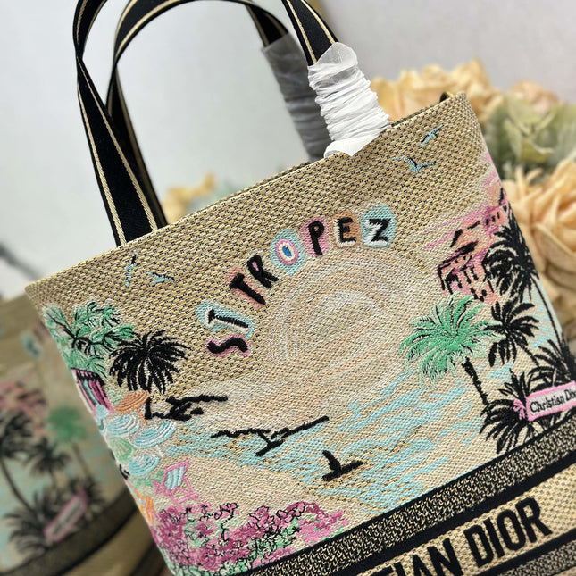 DIOR 26S BOOK TOTE BAG 25 IN MUTICOLOR RAFFIA