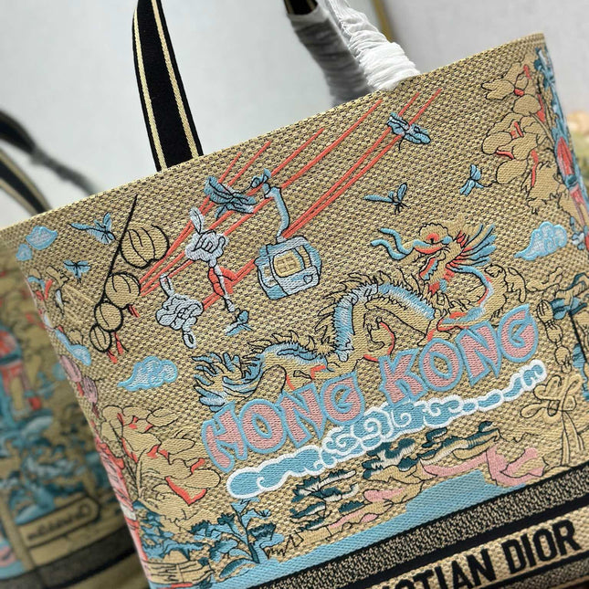DIOR 26S BOOK TOTE BAG 34 IN MUTICOLOR RAFFIA STYLE 2