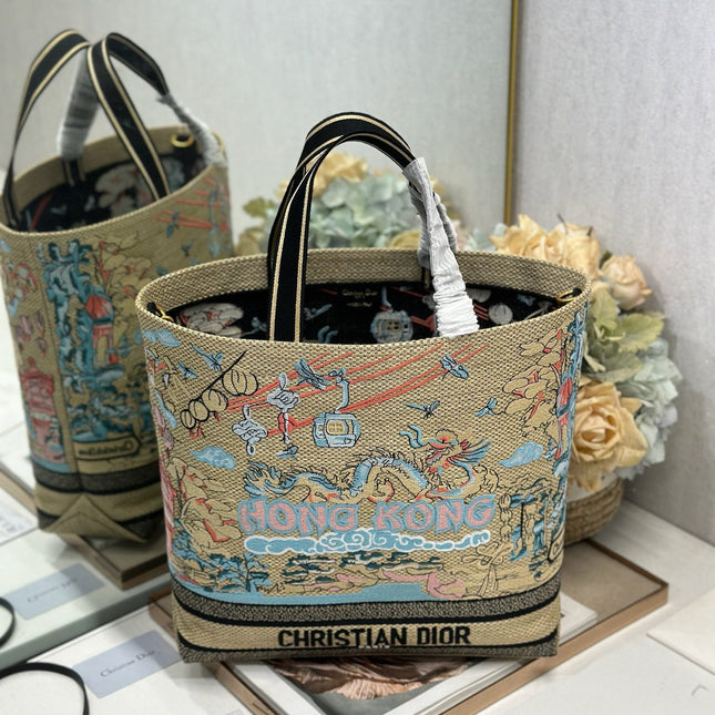 DIOR 26S BOOK TOTE BAG 34 IN MUTICOLOR RAFFIA STYLE 2