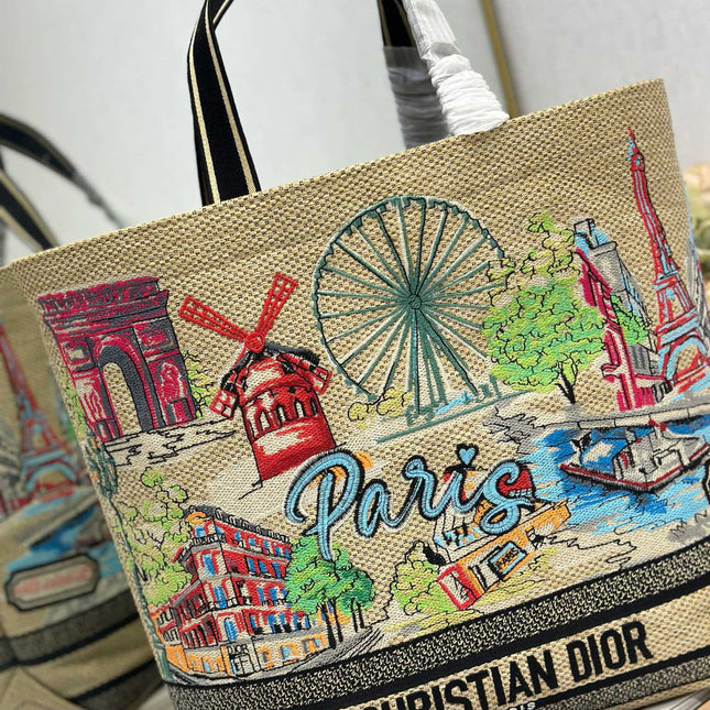 DIOR 26S BOOK TOTE BAG 34 IN MUTICOLOR RAFFIA STYLE 1
