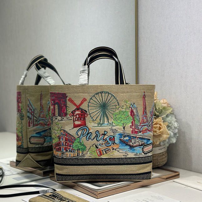DIOR 26S BOOK TOTE BAG 34 IN MUTICOLOR RAFFIA STYLE 1