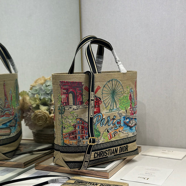 DIOR 26S BOOK TOTE BAG 34 IN MUTICOLOR RAFFIA STYLE 1