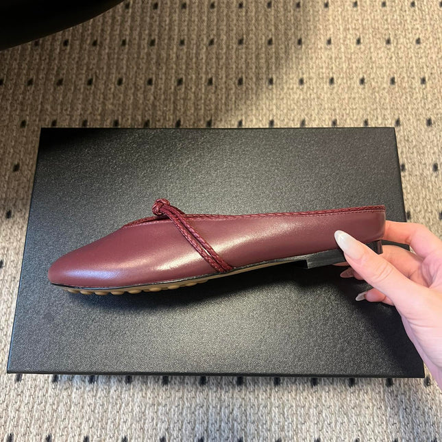 BOTTEGA VENETA 26S FLAT MULES IN DARK RED LAMBSKIN