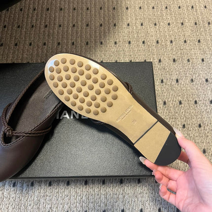BOTTEGA VENETA 26S FLAT MULES IN DARK BROWN LAMBSKIN